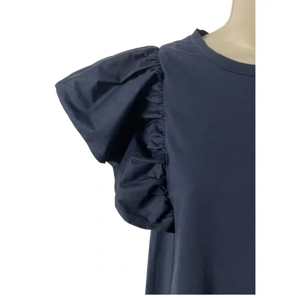 TCEC Ruffle Sleeve Navy women’s Mini T-shirt Dress size Large casual stretch new - Picture 3 of 8